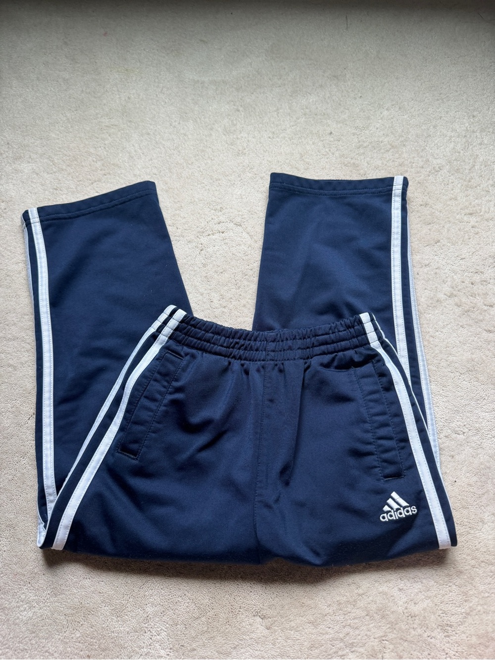 adidas Navy Joggers with White Side Stripes